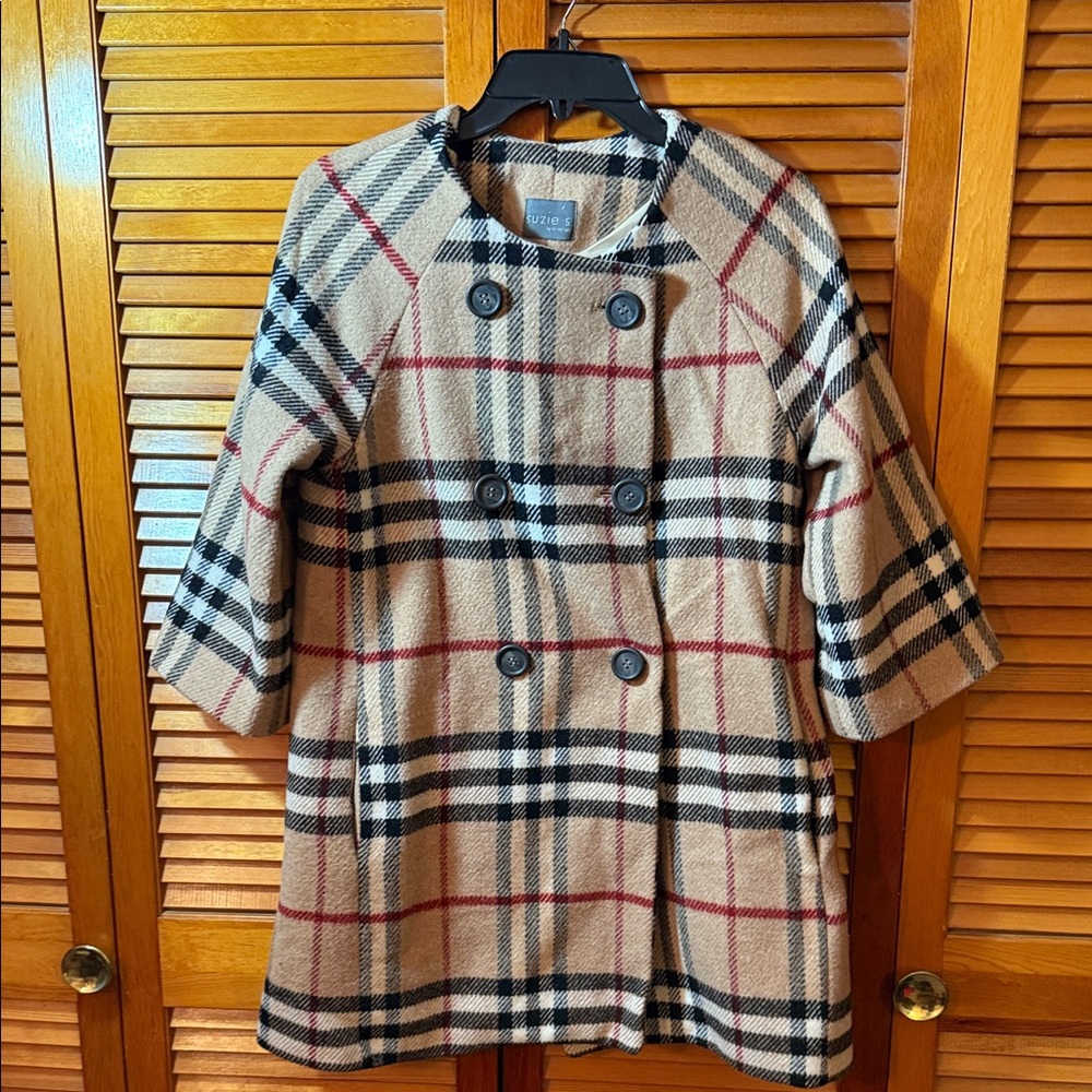 Suzie’s Trench Womens Beige and Black Plaid Size Small-Medium
